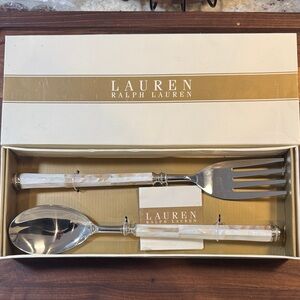 Lauren Ralph Lauren Mother-of-Pearl Handle Salad Servers in White and Silver NEW